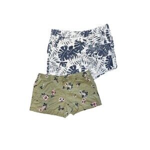 Nautica Plus Size Linen Shorts Set XXL – Forest Green Floral + Navy Palm Print –